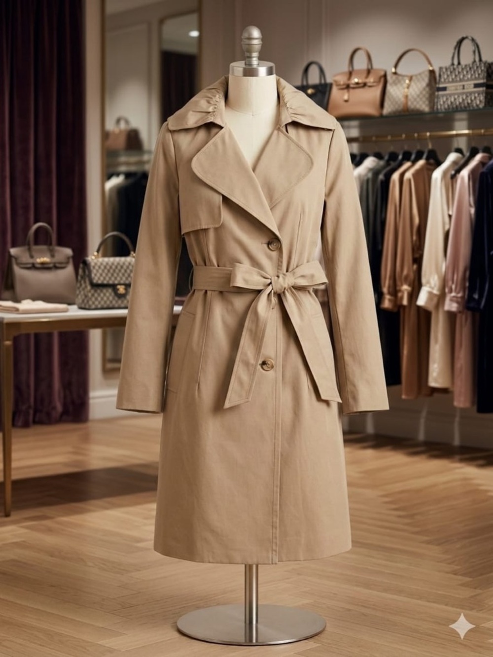 Ann Taylor Khaki Trench Coat with Self-Tie Belt